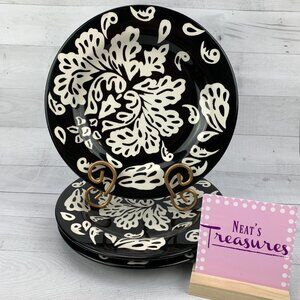 Laura Gates Ware LAG44 Smooth Black White Scrolls Stoneware Luncheon Plate Set 3